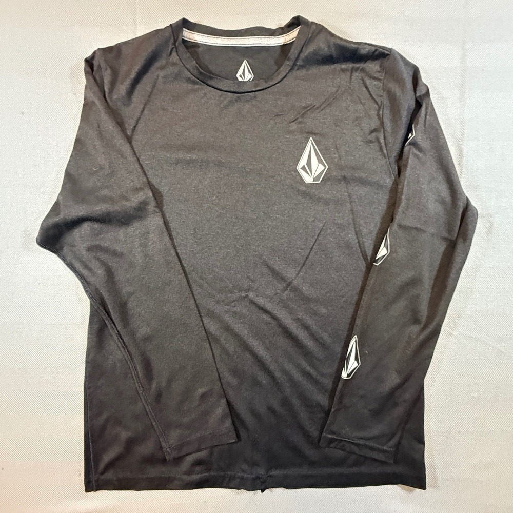 Volcom Boys Stone LS Rash Guard Black Heather UPF 30+ Swim Shirt L P0341800 2052